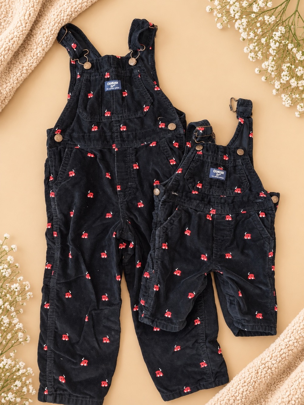 OshKosh B'gosh Black Corduroy Overalls with Red Car Embroidery - Kids